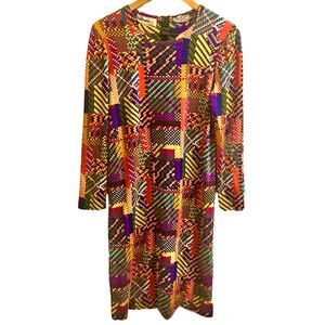 Vintage 1970s Goldworm Wool Rainbow Pixel Mod Midi Dress Art Eclectic Unique Sm